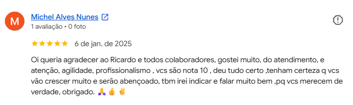 Avaliação 5 estrelas de Michel no Google sobre a CSM